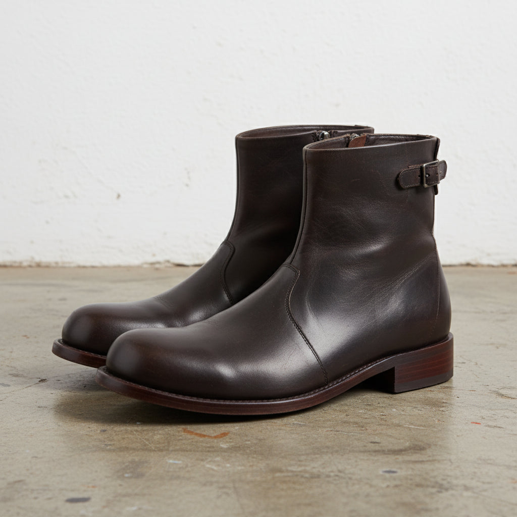 Handmade Plain-Toe Ankle Zipper Full-Grain Leather Men’s Casual Boots - angle-view-showing-depth