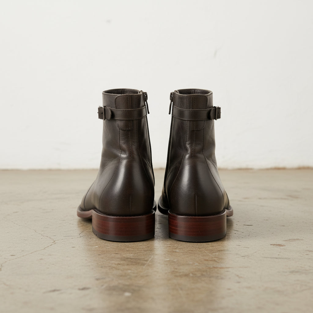 Handmade Plain-Toe Ankle Zipper Full-Grain Leather Men’s Casual Boots - back-view