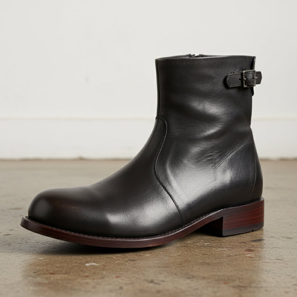 Handmade Plain-Toe Ankle Zipper Full-Grain Leather Men’s Casual Boots - detail-view-showing-texture