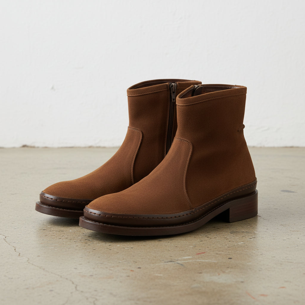 Handmade Plain-Toe Ankle Zipper Suede Men’s Casual Boots - angle-view-showing-depth