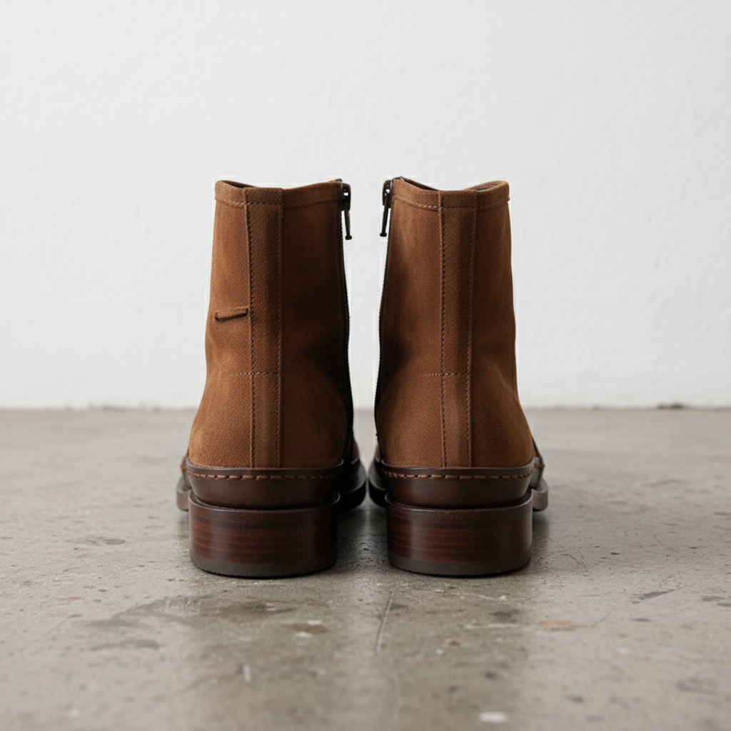 Handmade Plain-Toe Ankle Zipper Suede Men’s Casual Boots - back-view