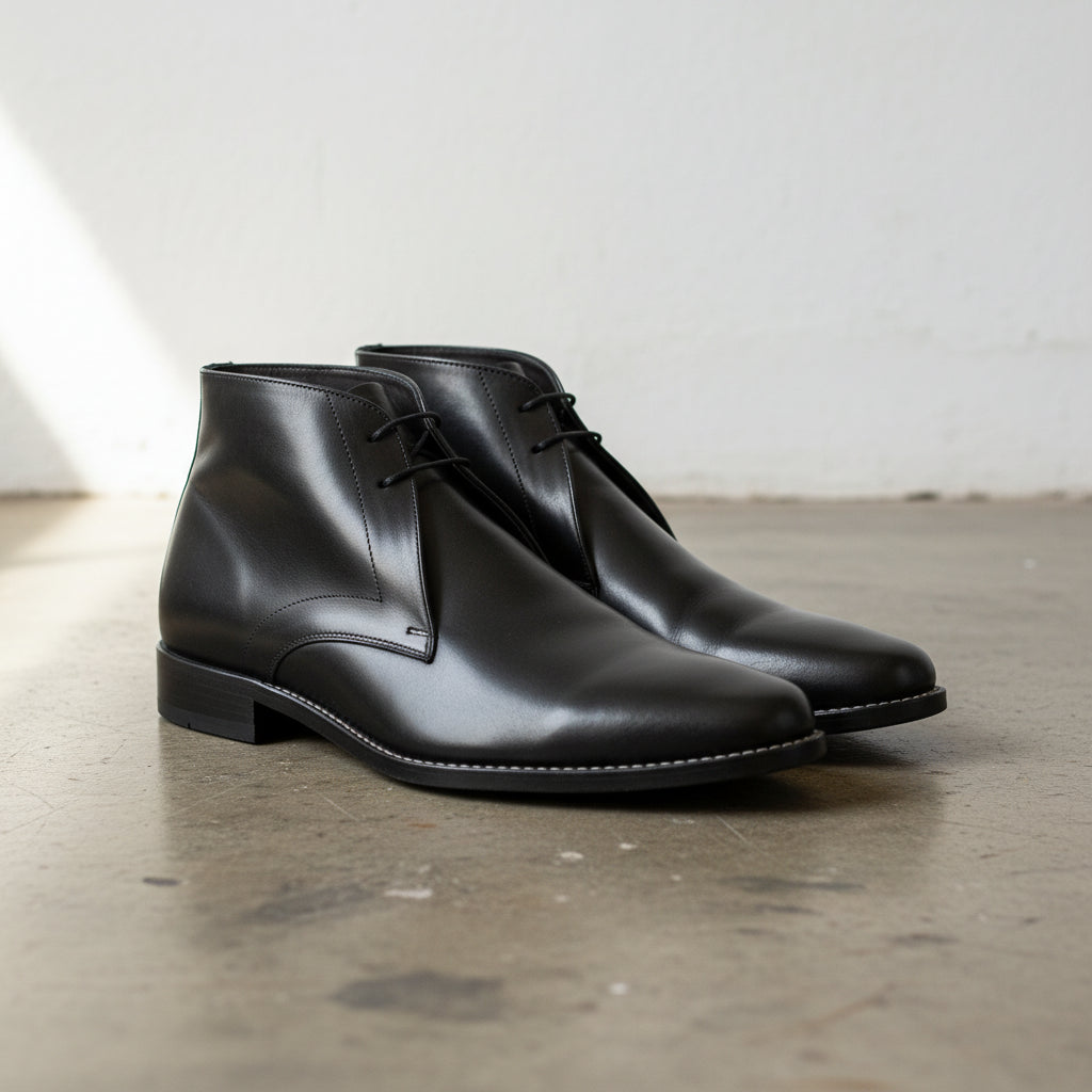 Handmade Plain-Toe Chukka Lace-Up Full-Grain Leather Men’s Ankle Boots - 3-4-right-view