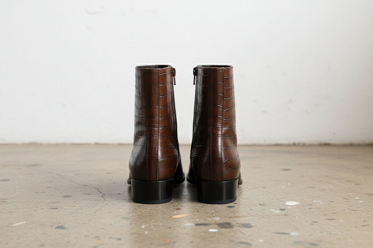 Handmade Plain-Toe Zipper Full-Grain Leather Men’s Ankle Boots - back-view