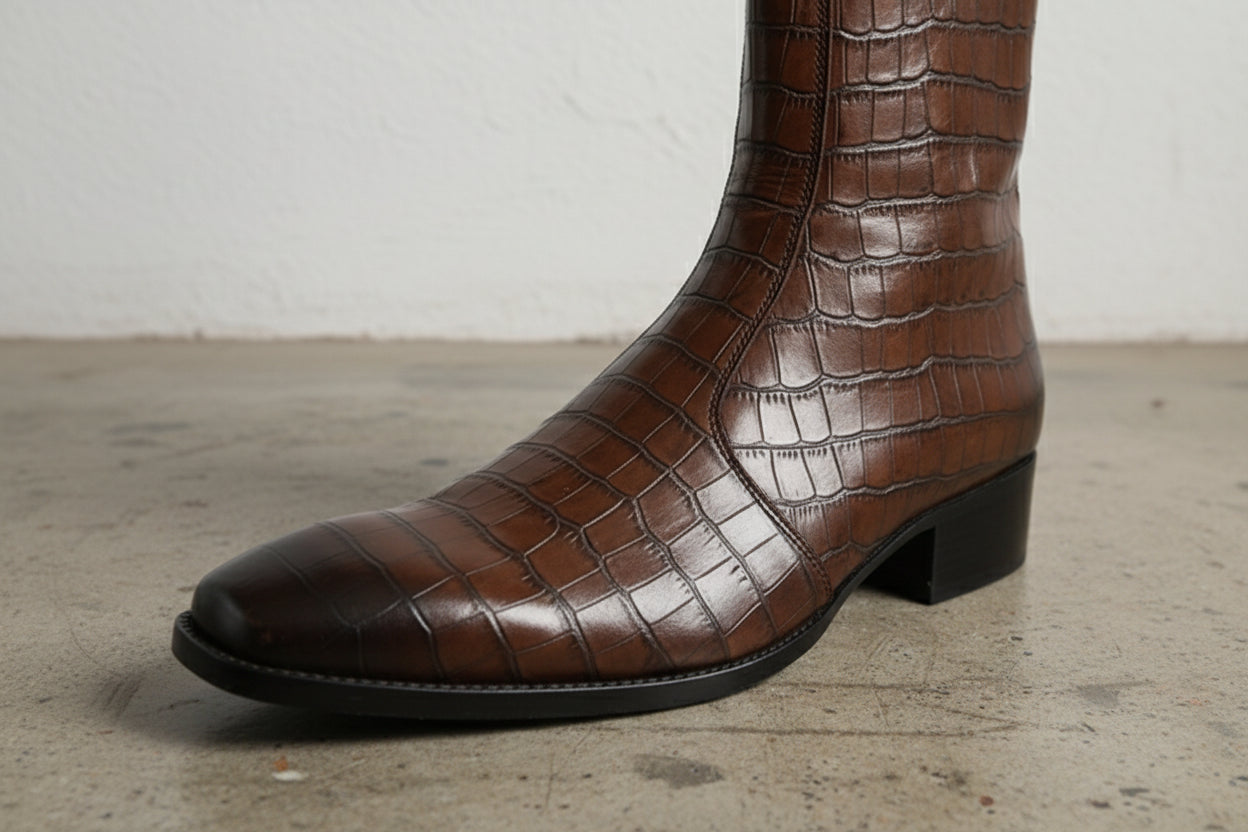 Handmade Plain-Toe Zipper Full-Grain Leather Men’s Ankle Boots - detail-view-showing-texture
