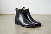 Handmade Plaintoe Chelsea Elastic Gore Full-Grain Leather Men’s Ankle Boots - angle-view-showing-depth