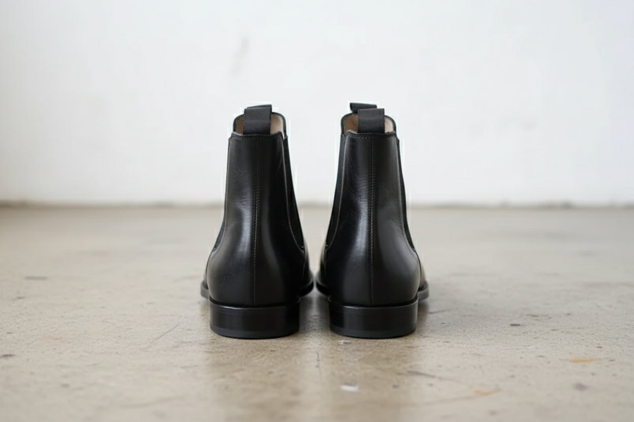 Handmade Plaintoe Chelsea Elastic Gore Full-Grain Leather Men’s Ankle Boots - back-view