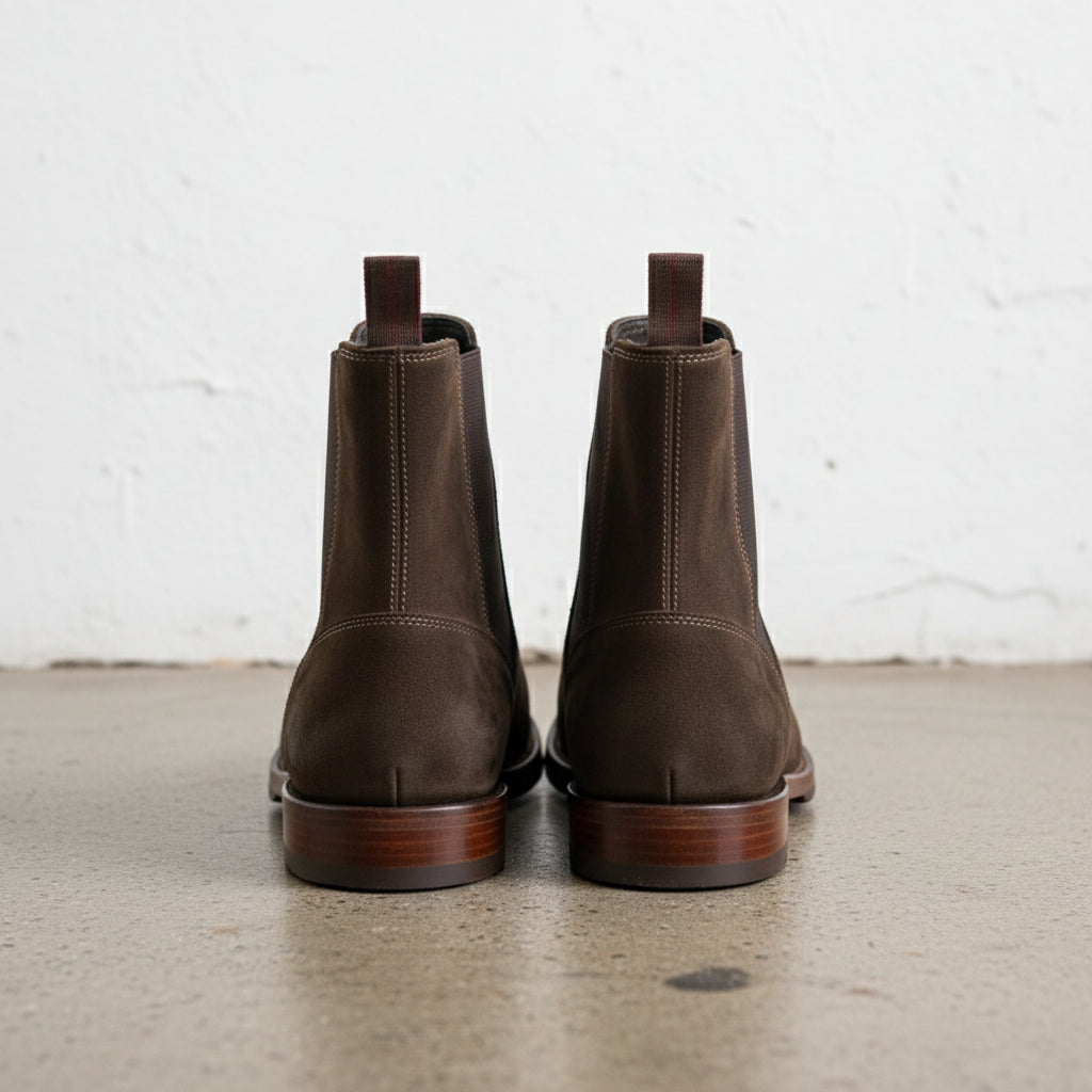 Handmade Plaintoe Chelsea Elastic Gore Suede Men’s Ankle Boots - back-view