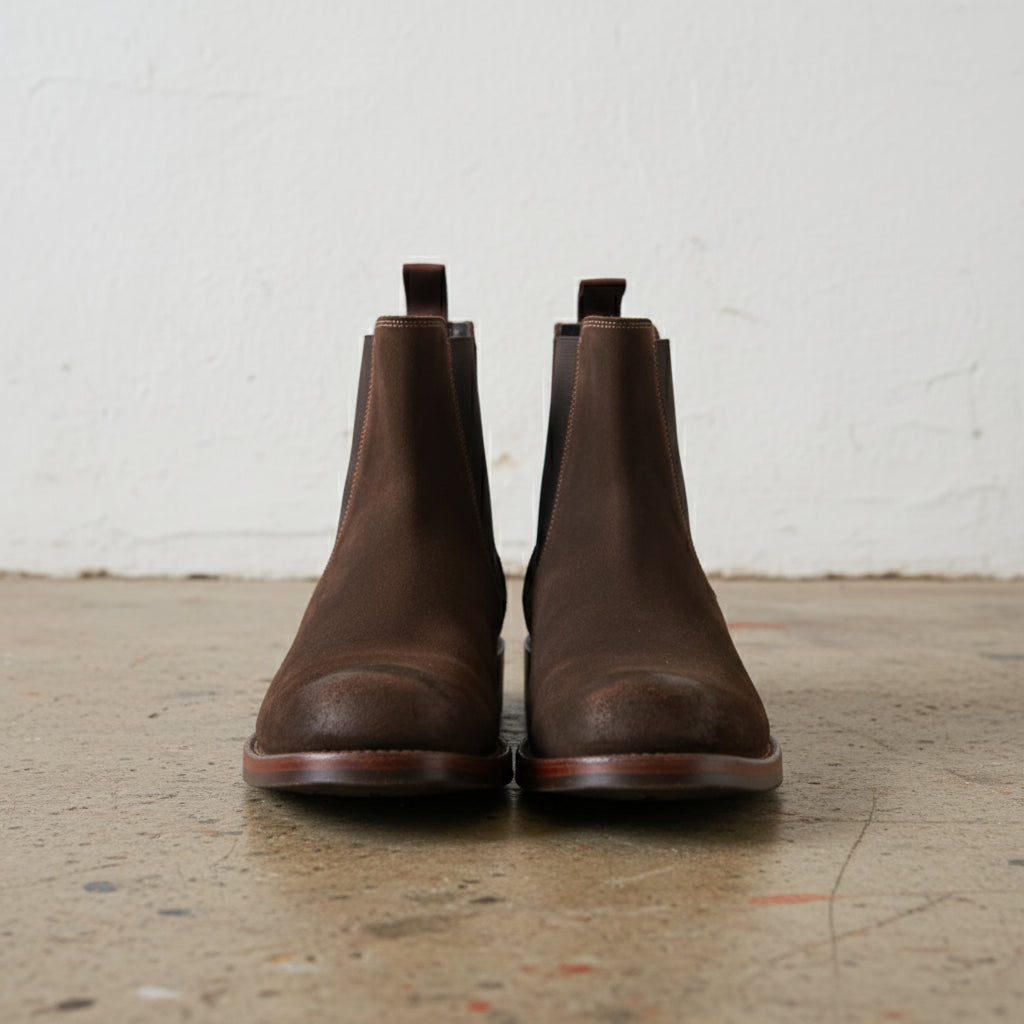 Handmade Plaintoe Chelsea Elastic Gore Suede Men’s Ankle Boots - front-view