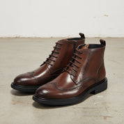 Handmade Premium Men's Cow Leather Brogue Boots - angle-view-showing-depth