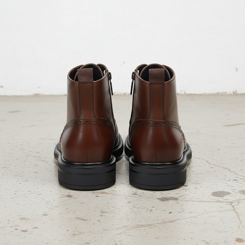 Handmade Premium Men's Cow Leather Brogue Boots - back-view