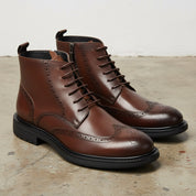 Handmade Premium Men's Cow Leather Brogue Boots - detail-view-showing-texture
