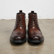 Handmade Premium Men's Cow Leather Brogue Boots - front-view