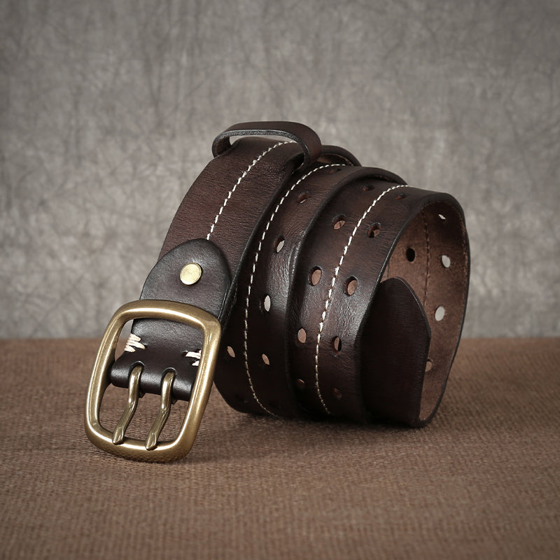 Handmade Retro Pin Buckle Genuine Cowhide Leather Men’s Belt