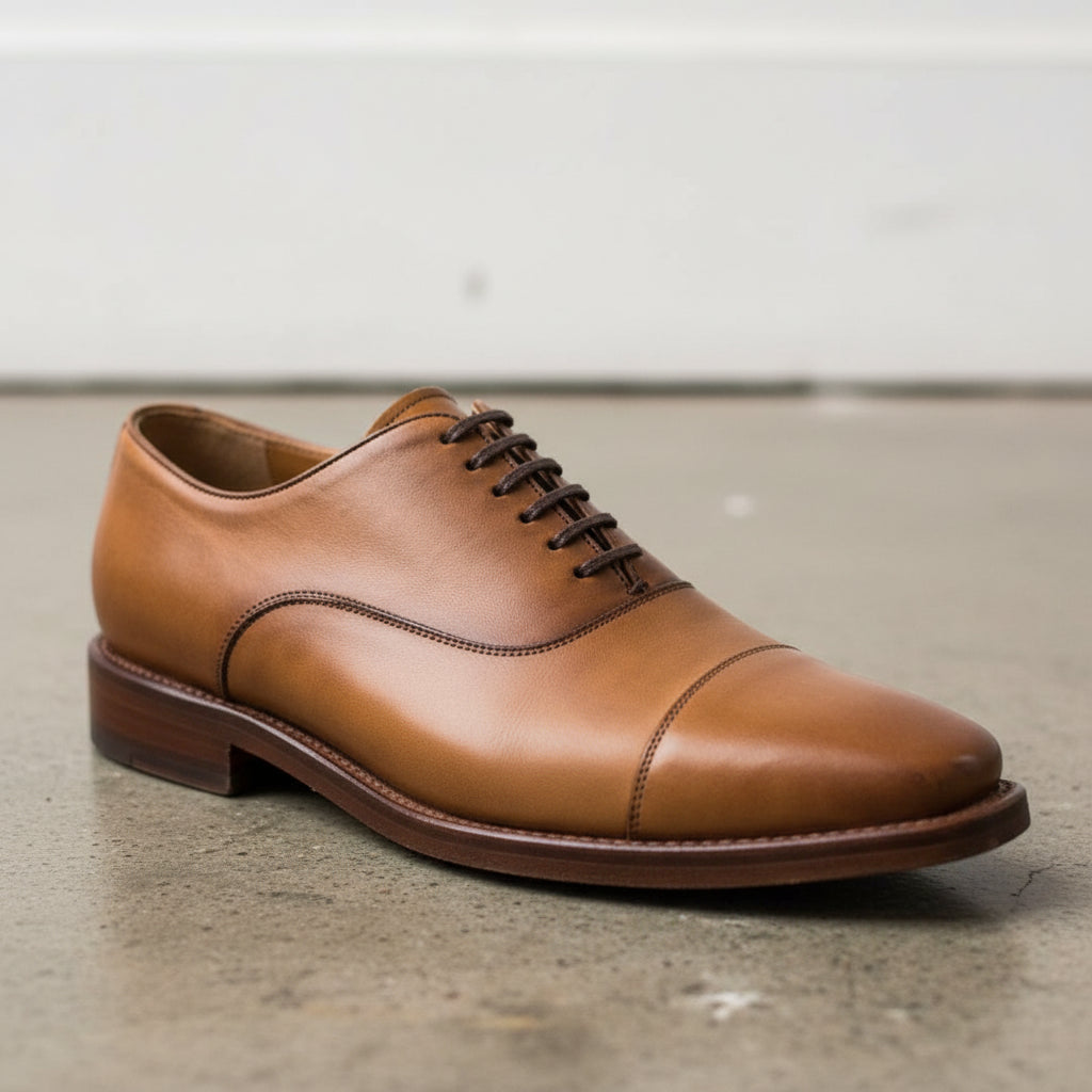 Handmade Tan brogue oxford shoes, Men brown dress shoes, Shoes for men - detail-view-showing-texture