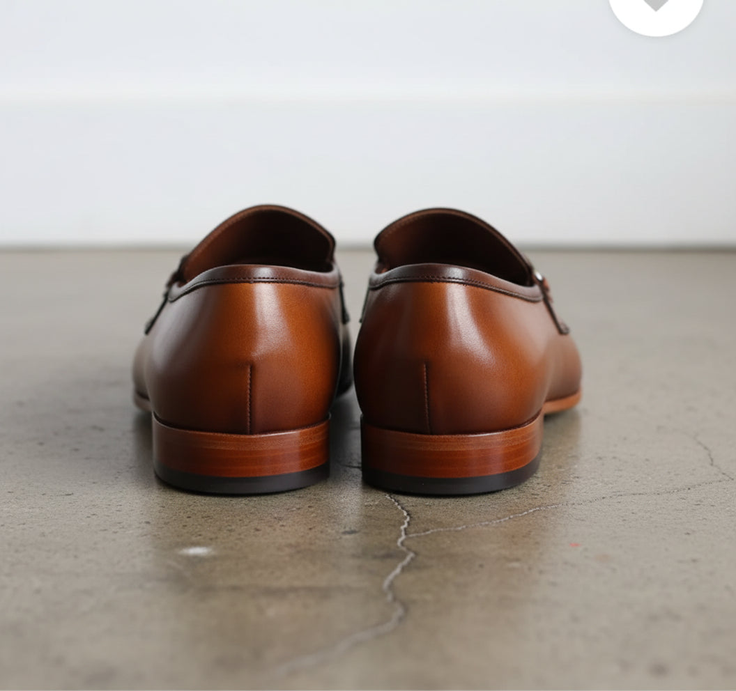 Handmade Tan brown leather fringe shoes moccasins, Men leather loafer - back-view