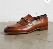 Handmade Tan brown leather fringe shoes moccasins, Men leather loafer - detail-view-showing-texture