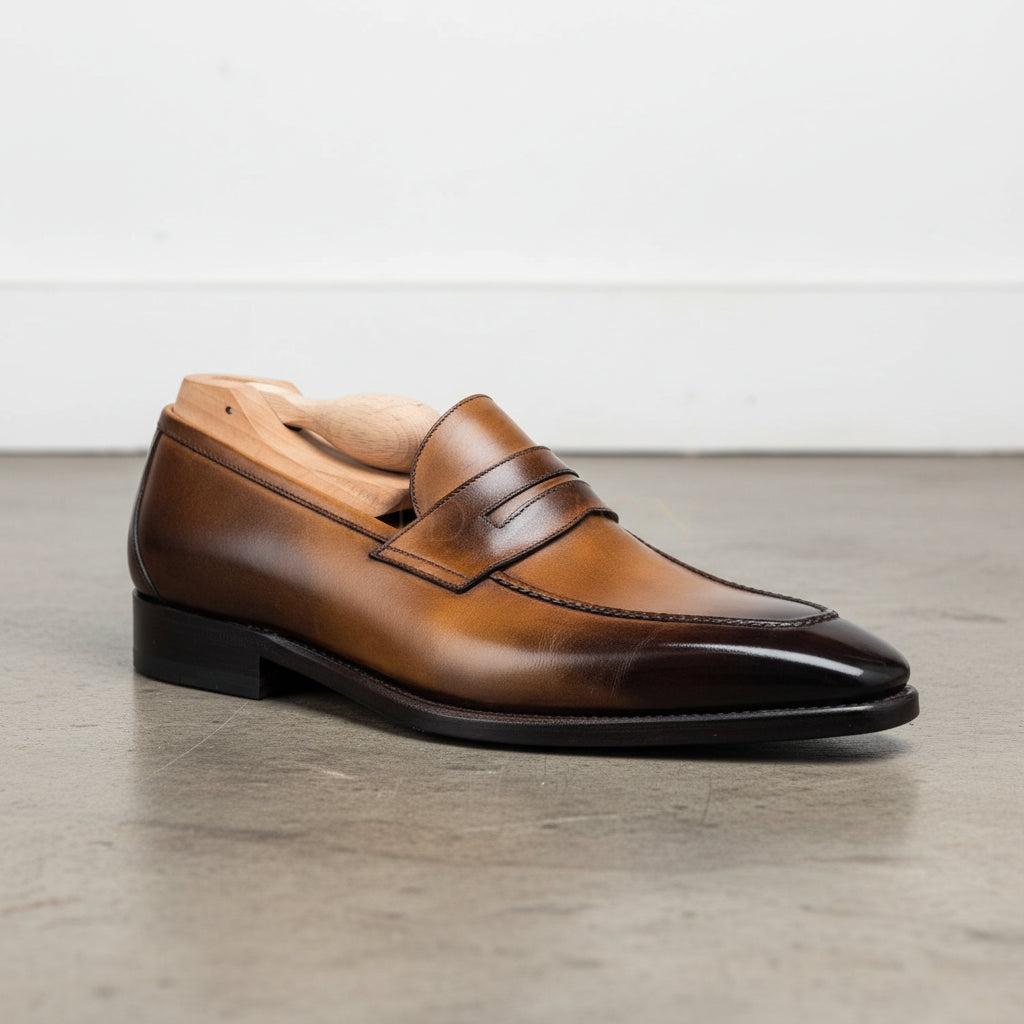 Handmade Tan brown Leather Men's shoes, Leather moccasins Loafer shoes - detail-view-showing-texture