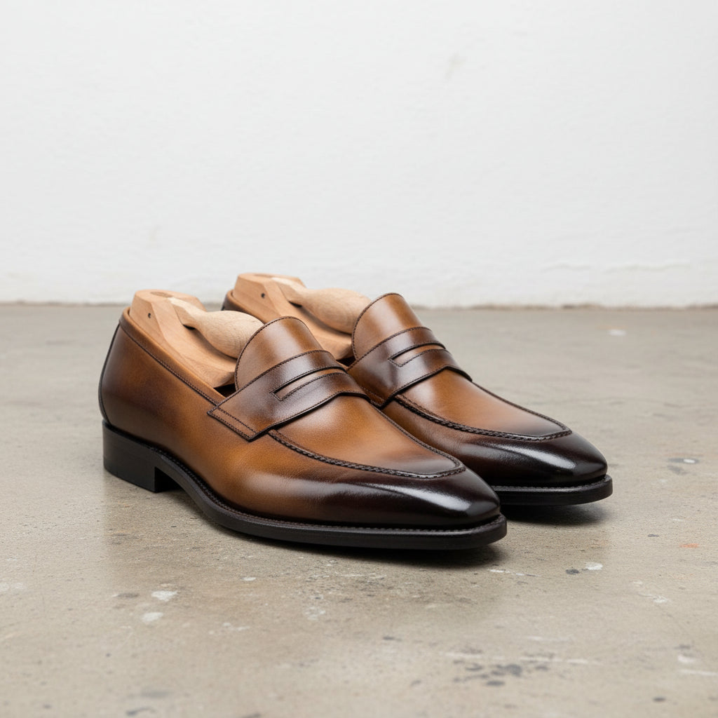 Handmade Tan brown Leather Men's shoes, Leather moccasins Loafer shoes - front-view