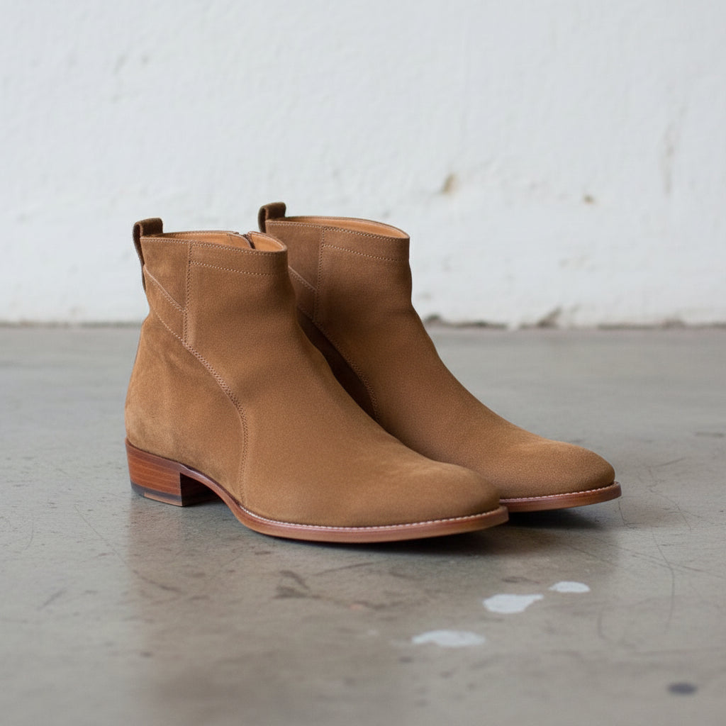 Handmade Tan brown Suede Jodhpurs boots for men, Men suede leather boots - angle-view-showing-depth