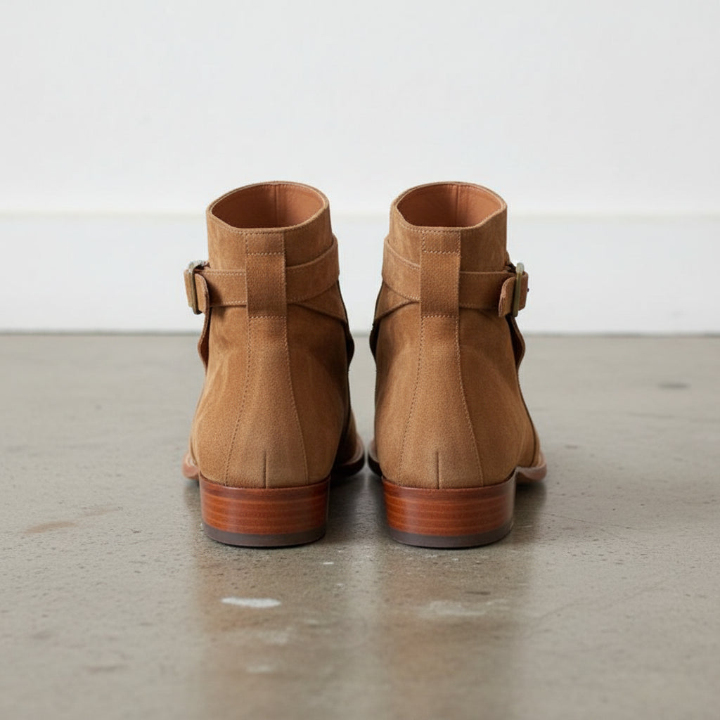 Handmade Tan brown Suede Jodhpurs boots for men, Men suede leather boots - back-view