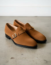 Handmade Tan brown suede monk shoes, Mens suede dress shoes, Shoes for men - angle-view-showing-depth