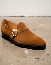 Handmade Tan brown suede monk shoes, Mens suede dress shoes, Shoes for men - detail-view-showing-texture