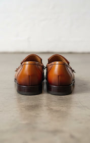 Handmade Tan leather fringe buckle shoes moccasins, Mens leather shoes - back-view