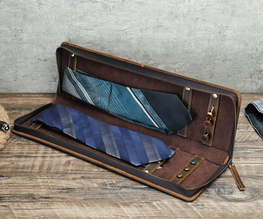 Handmade Travel Leather Tie Organizer