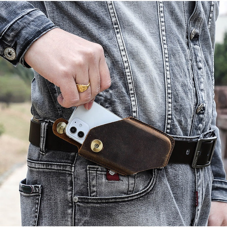 Handmade Travel Minimalist Belt Loop Genuine Leather Unisex Phone Holster