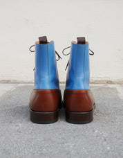 Handmade Two Tone Lace Up Ankle High Boots Men Ankle Leather Designer Boots - back-view