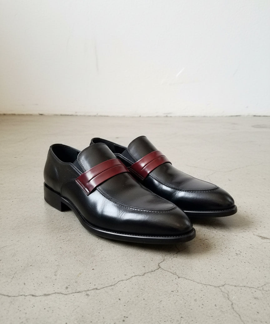 Handmade Two tone leather mocccasins, Men Black dress shoes, office shoes - angle-view-showing-depth