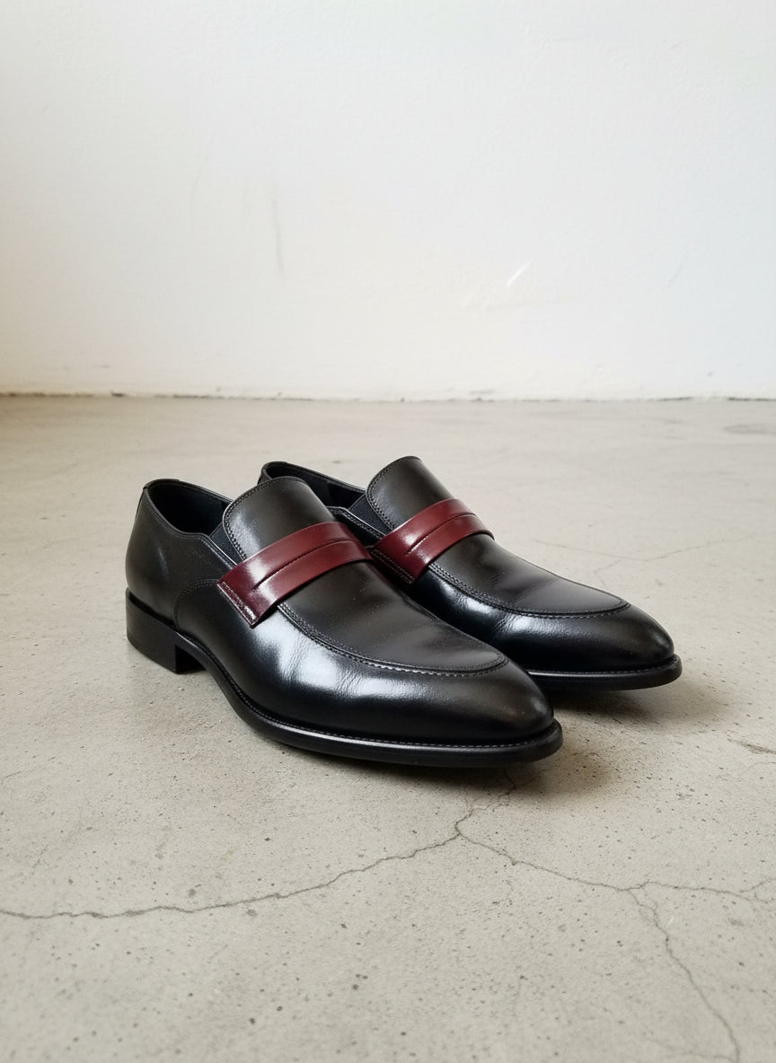 Handmade Two tone leather mocccasins, Men Black dress shoes, office shoes - angle-view-showing-depth
