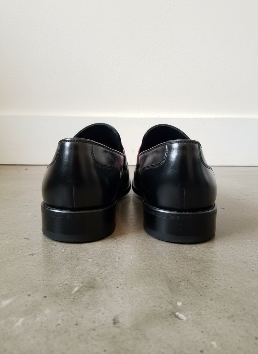 Handmade Two tone leather mocccasins, Men Black dress shoes, office shoes - back-view