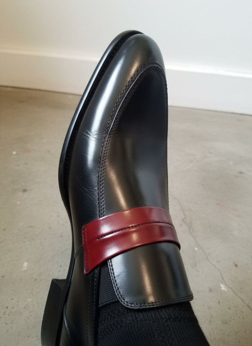 Handmade Two tone leather mocccasins, Men Black dress shoes, office shoes - detail-view-showing-texture