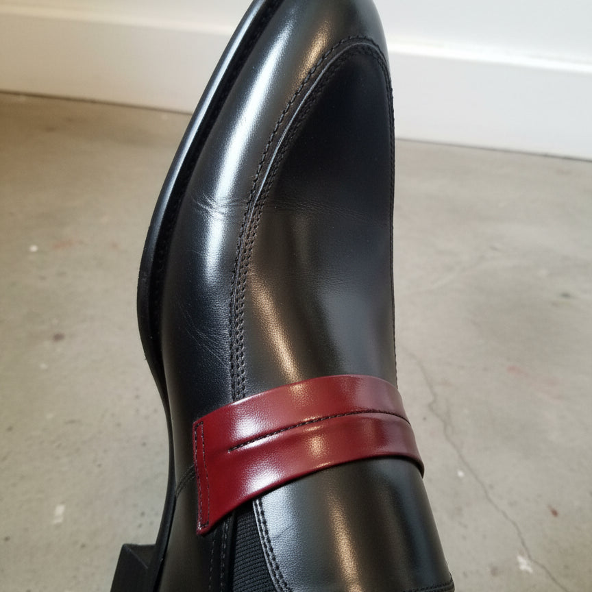 Handmade Two tone leather mocccasins, Men Black dress shoes, office shoes - detail-view-showing-texture