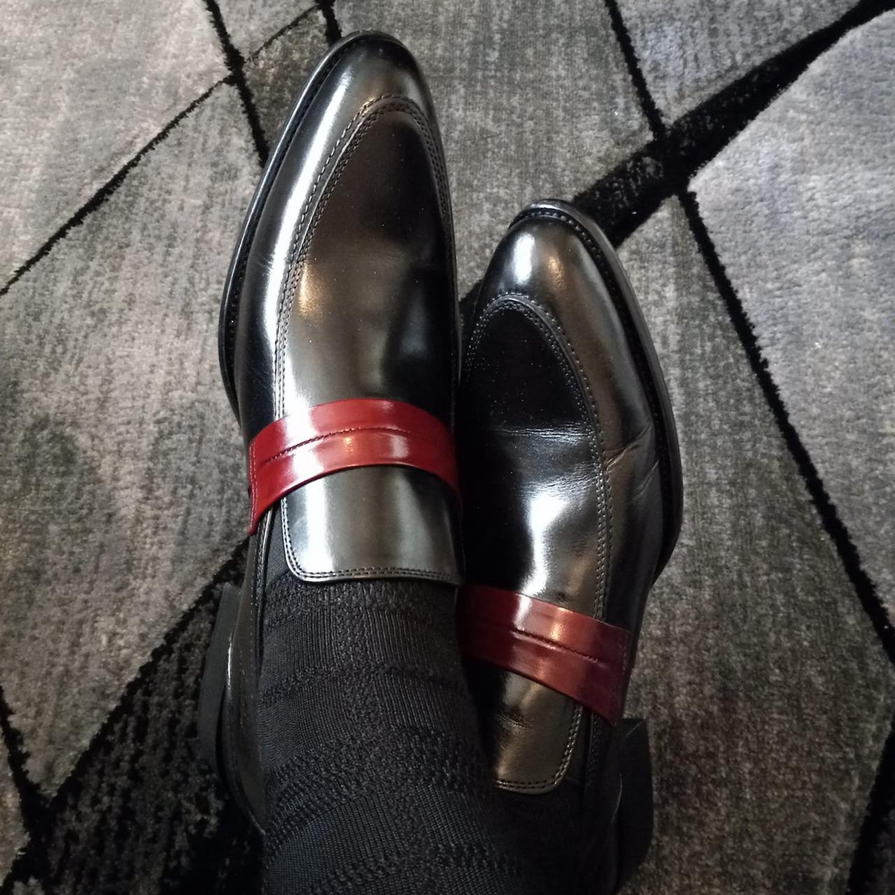 Handmade Two tone leather mocccasins, Men Black dress shoes, office shoes