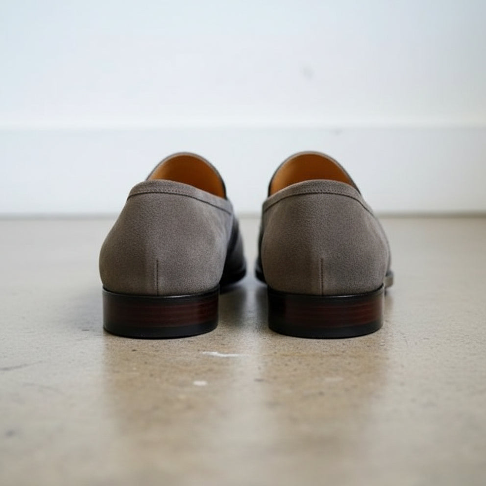 Handmade Two tone Suede moccasins Loafer shoes, Men Gray suede dress shoes - back-view