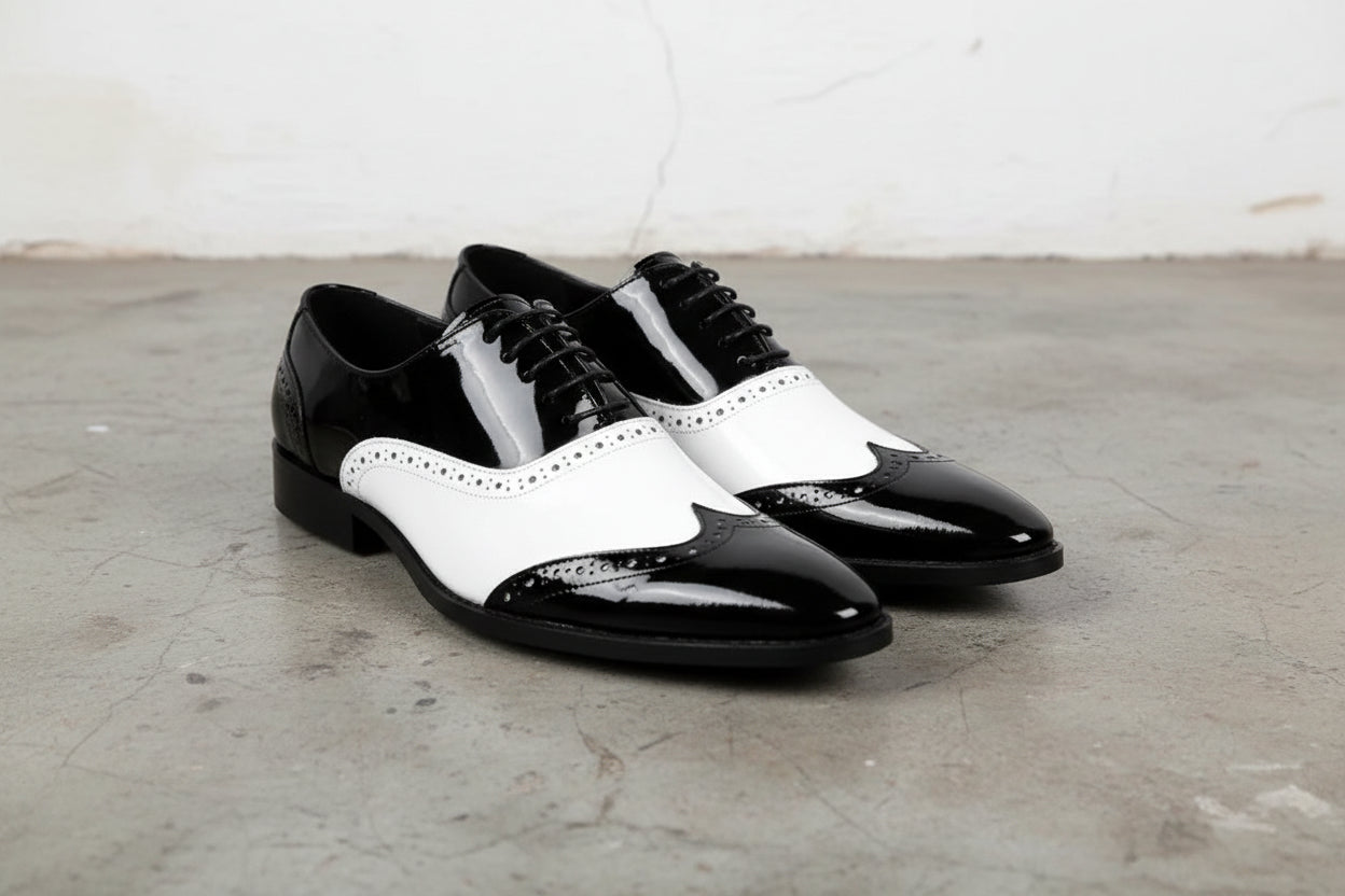 Handmade two tone wing tip dress shoes, Men Spectators shoes, formal shoes - 3-4-right-view