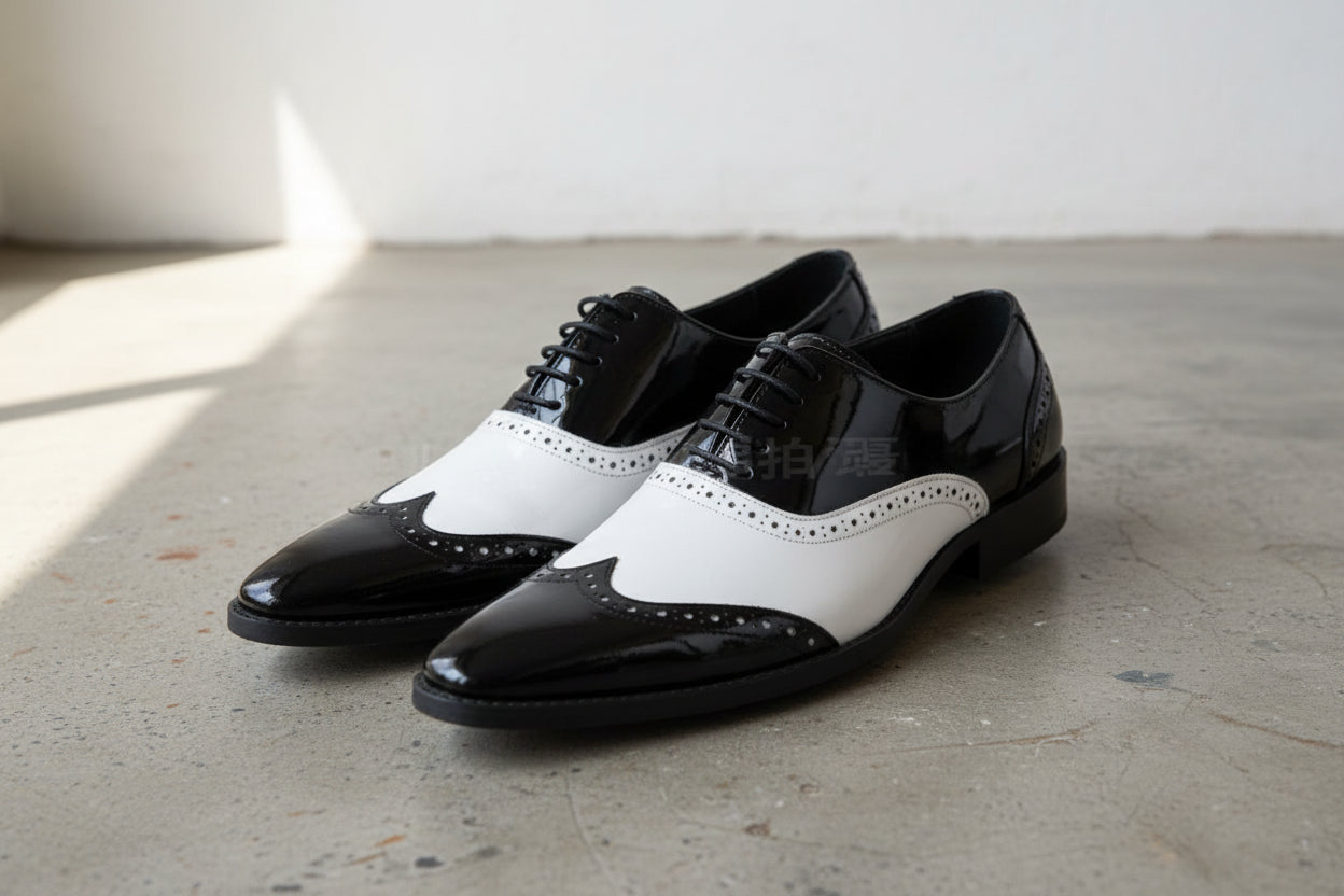 Handmade two tone wing tip dress shoes, Men Spectators shoes, formal shoes - angle-view-showing-depth