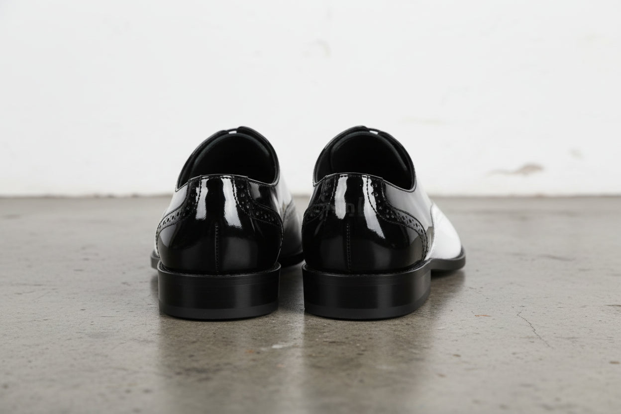 Handmade two tone wing tip dress shoes, Men Spectators shoes, formal shoes - back-view