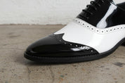 Handmade two tone wing tip dress shoes, Men Spectators shoes, formal shoes - detail-view-showing-texture