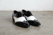 Handmade two tone wing tip dress shoes, Men Spectators shoes, formal shoes - front-view