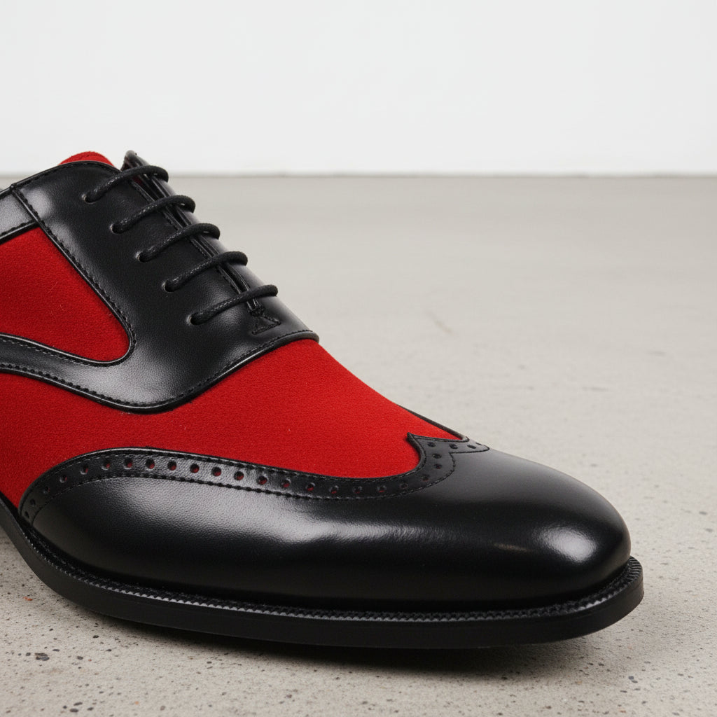 red and black dress shoes Handmade Mens Two tone brogue dress shoes, Men red and black formal shoes