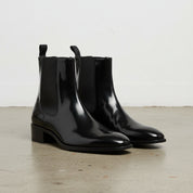 Handmade Unisex Patent Leather High Ankle Boots - 3-4-right-view