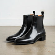 Handmade Unisex Patent Leather High Ankle Boots - angle-view-showing-depth