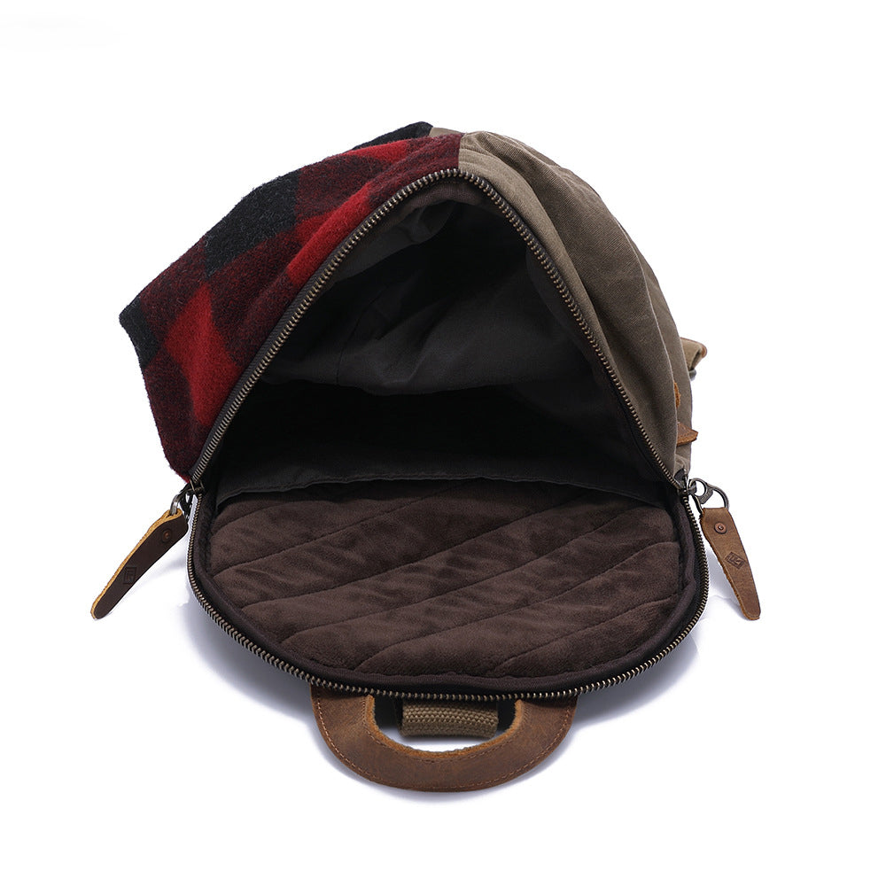 Khaki Red and Black Checkered Canvas Sling Backpack — Medway