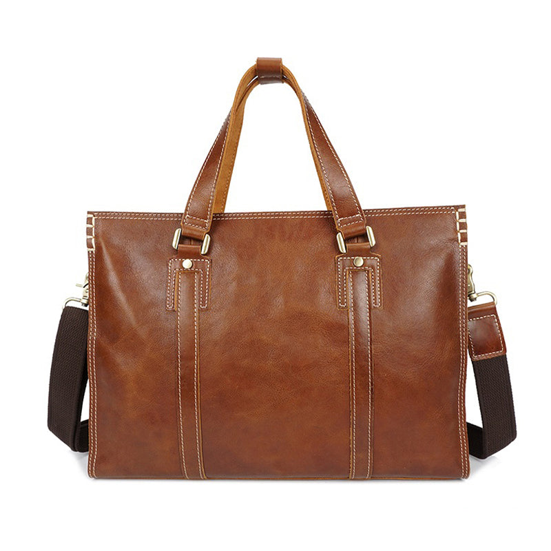 Handmade Vintage Business Cowhide Leather Men’s Laptop Briefcase