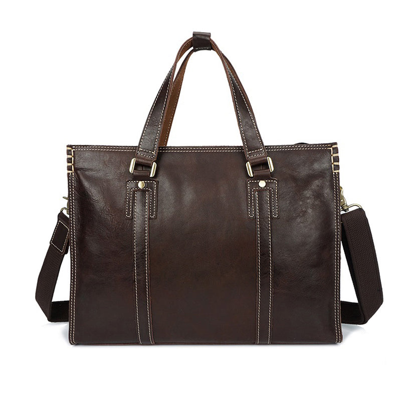 Handmade Vintage Business Cowhide Leather Men’s Laptop Briefcase
