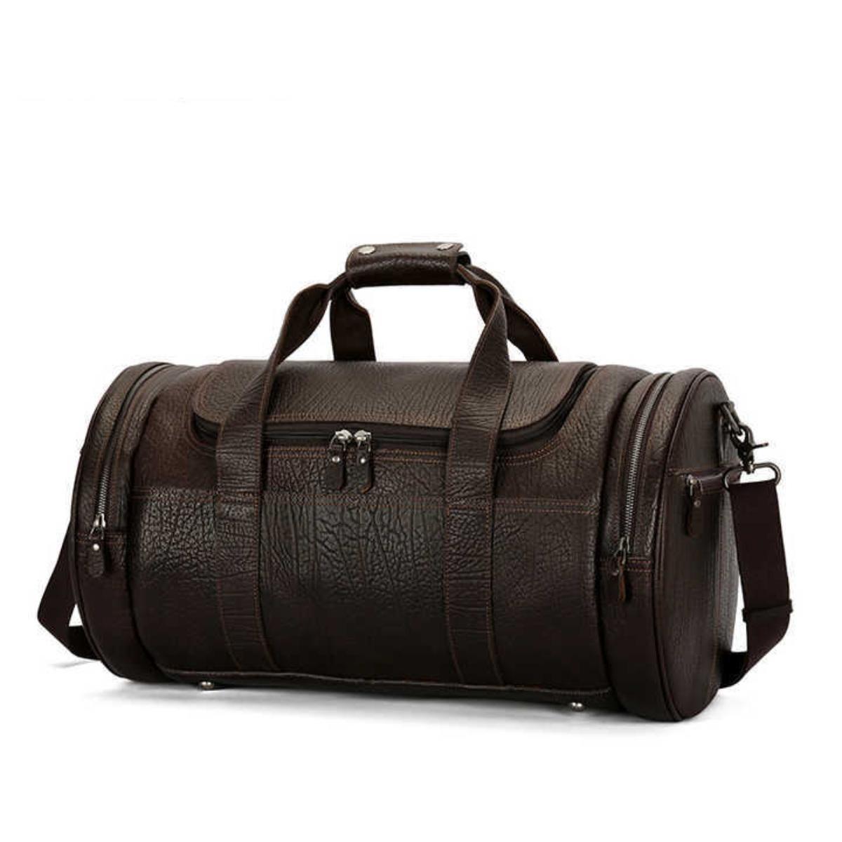 Handmade Vintage Business Zipper Genuine Leather Men's Outdoor Duffel Bag