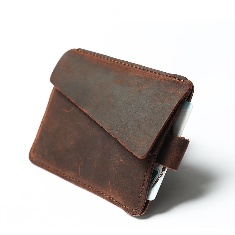 Handmade Vintage Button Genuine Leather Men’s Wallet Card Holder